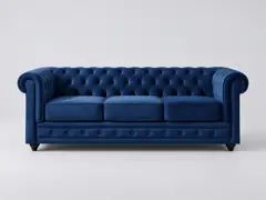 Canapé Chesterfield Maisons du Monde, 3 places droit fixe, tissu, coloris bleu roi