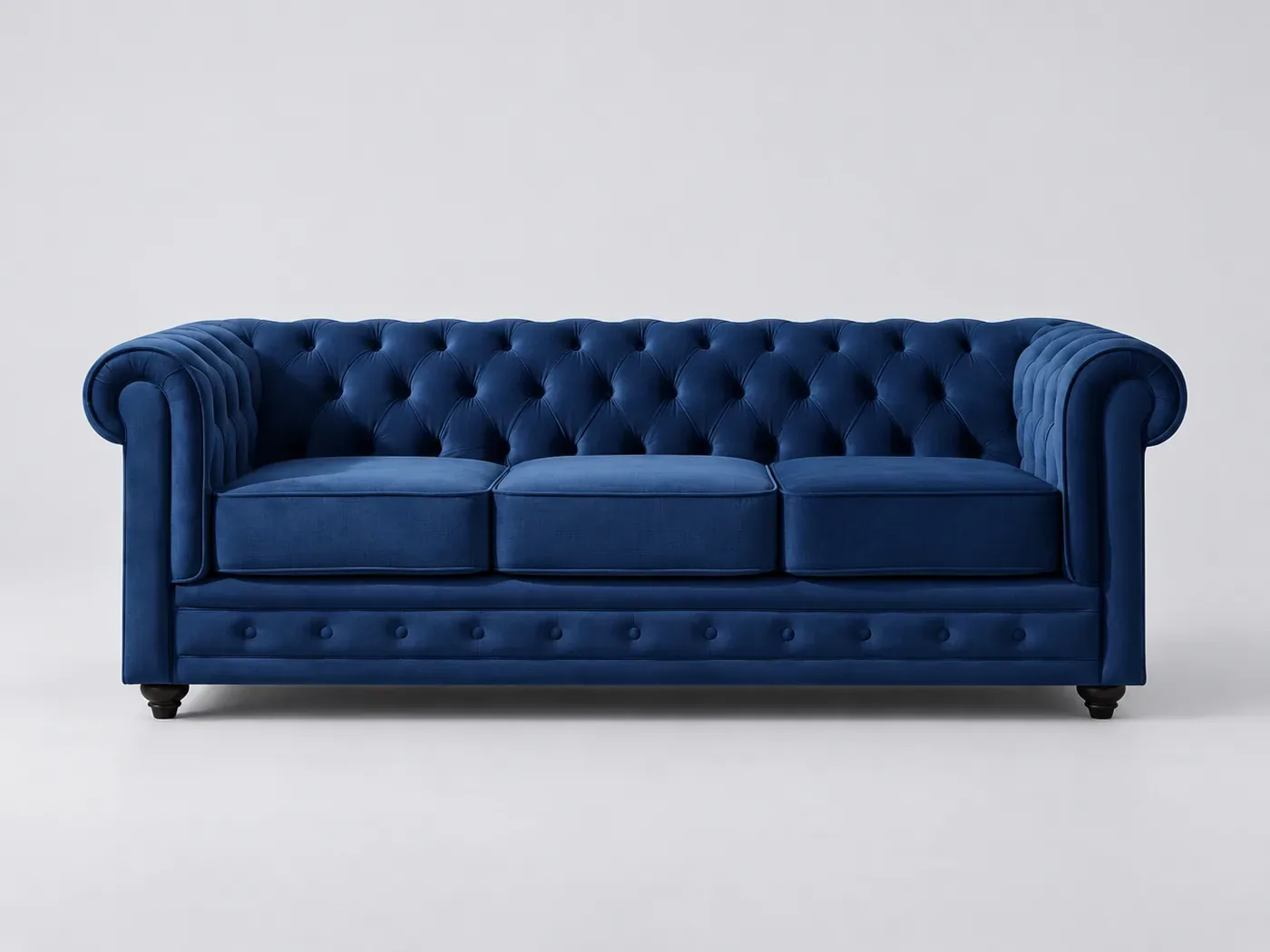 Canapé Chesterfield Maisons du Monde, 3 places droit fixe, tissu, coloris bleu roi