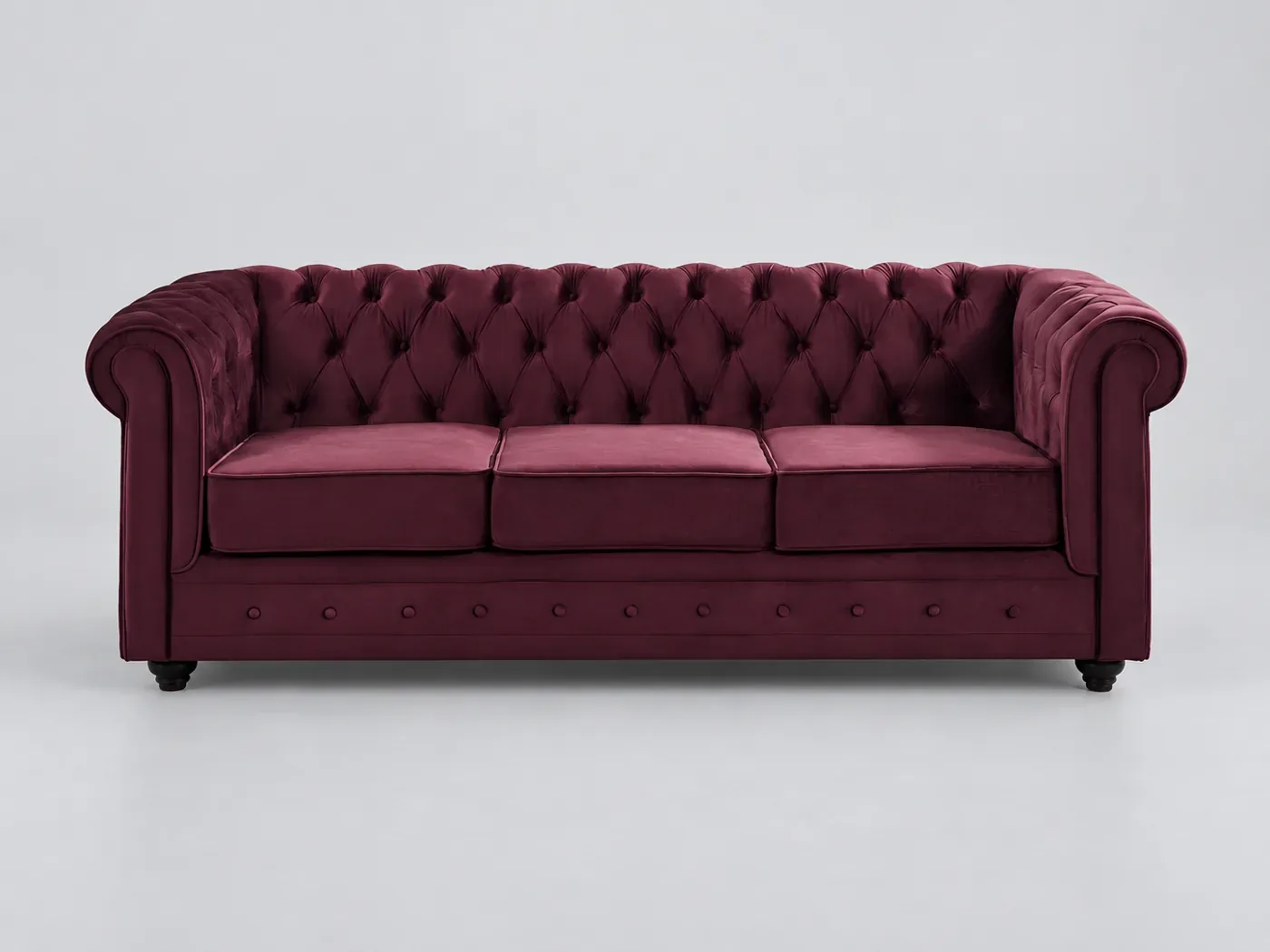 Canapé Chesterfield Maisons du Monde, 3 places droit fixe, tissu, coloris bordeaux