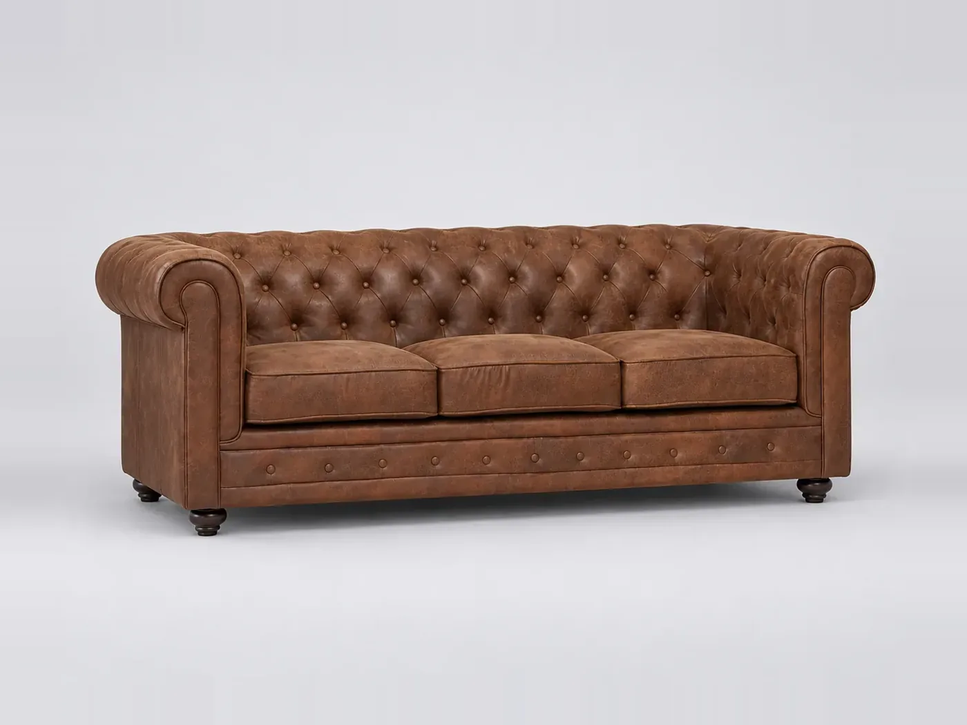 Canapé Chesterfield Maisons du Monde, 3 places droit fixe, tissu, coloris marron