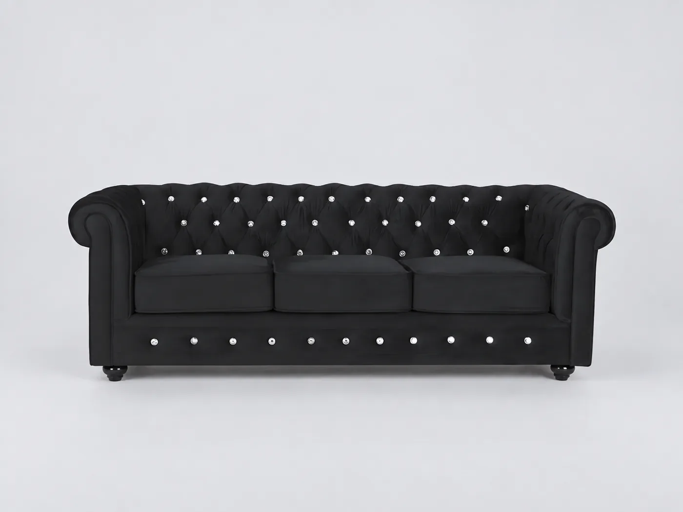 Canapé Chesterfield Maisons du Monde, 3 places droit fixe, tissu, coloris noir