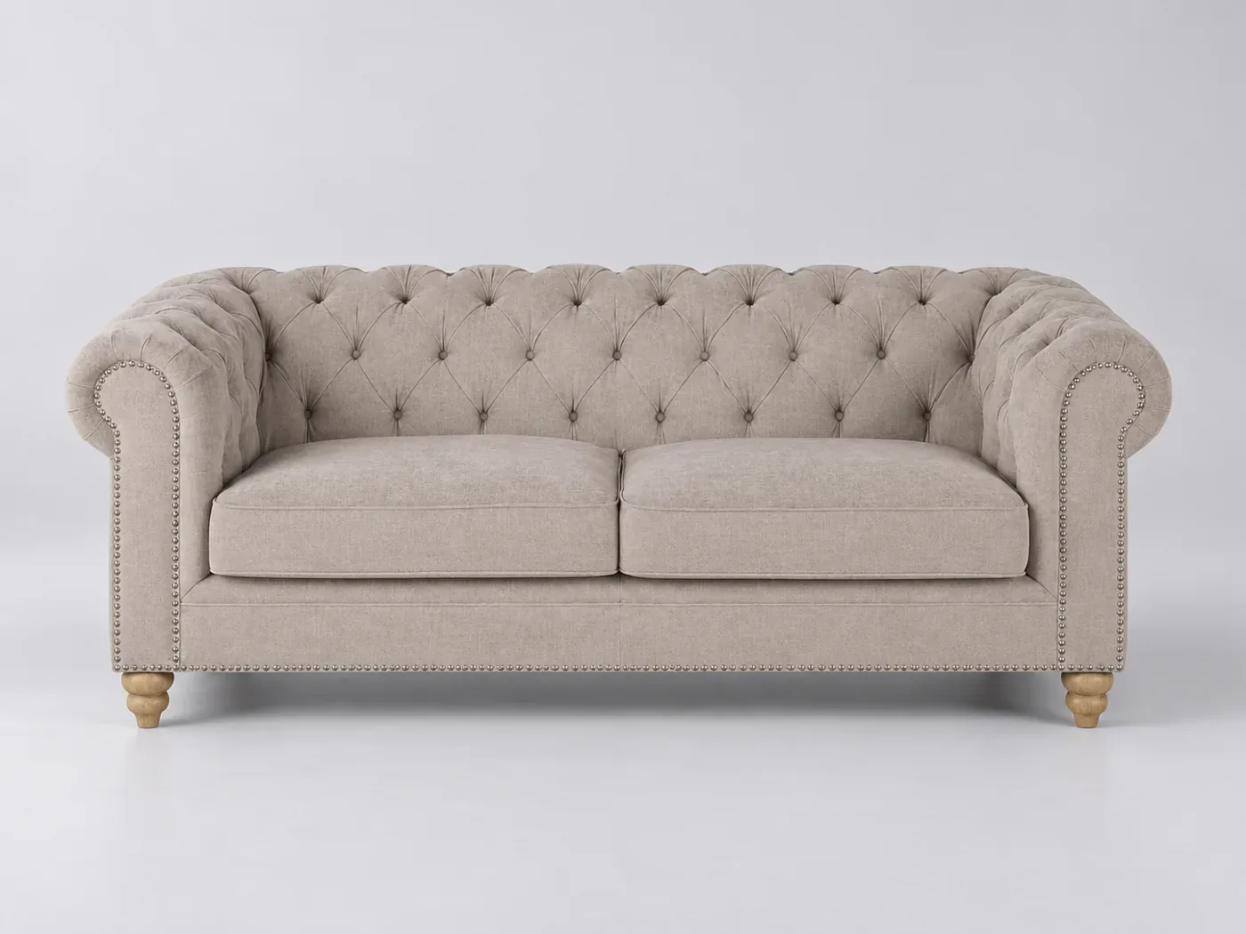 Canapé Chesterfield Maisons du Monde, 3 places droit fixe, velours, coloris beige rosé