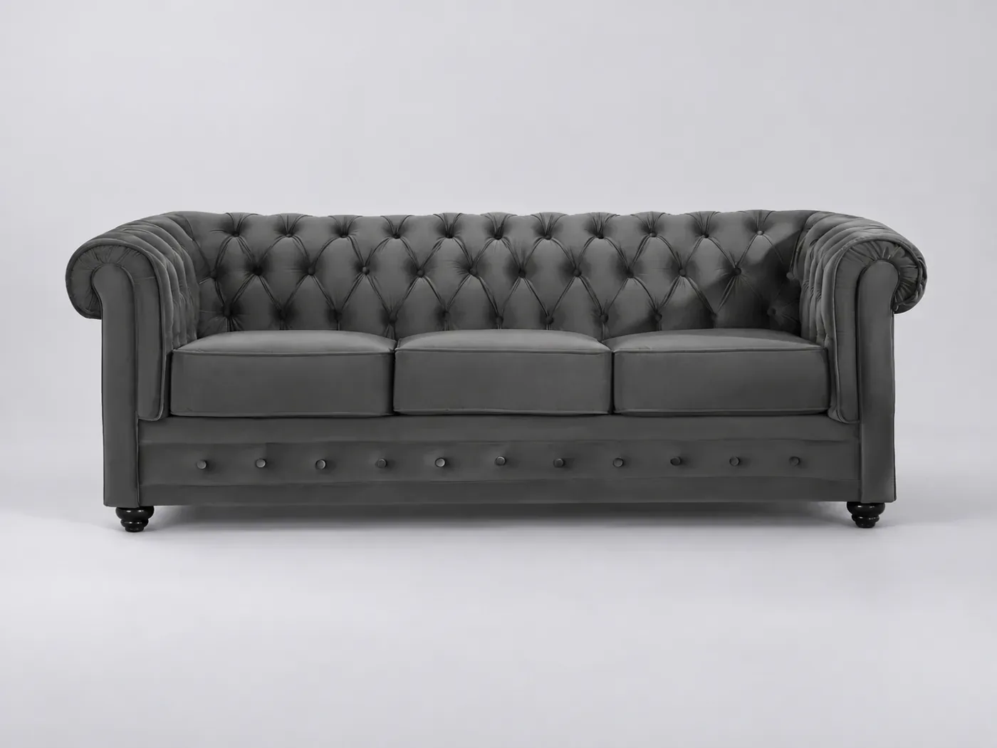 Canapé Chesterfield Maisons du Monde, 3 places droit fixe, velours, coloris gris anthracite
