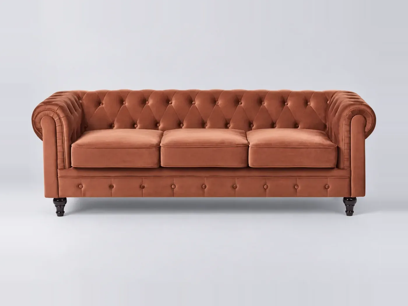 Canapé Chesterfield Maisons du Monde, 3 places droit fixe, velours, coloris marron