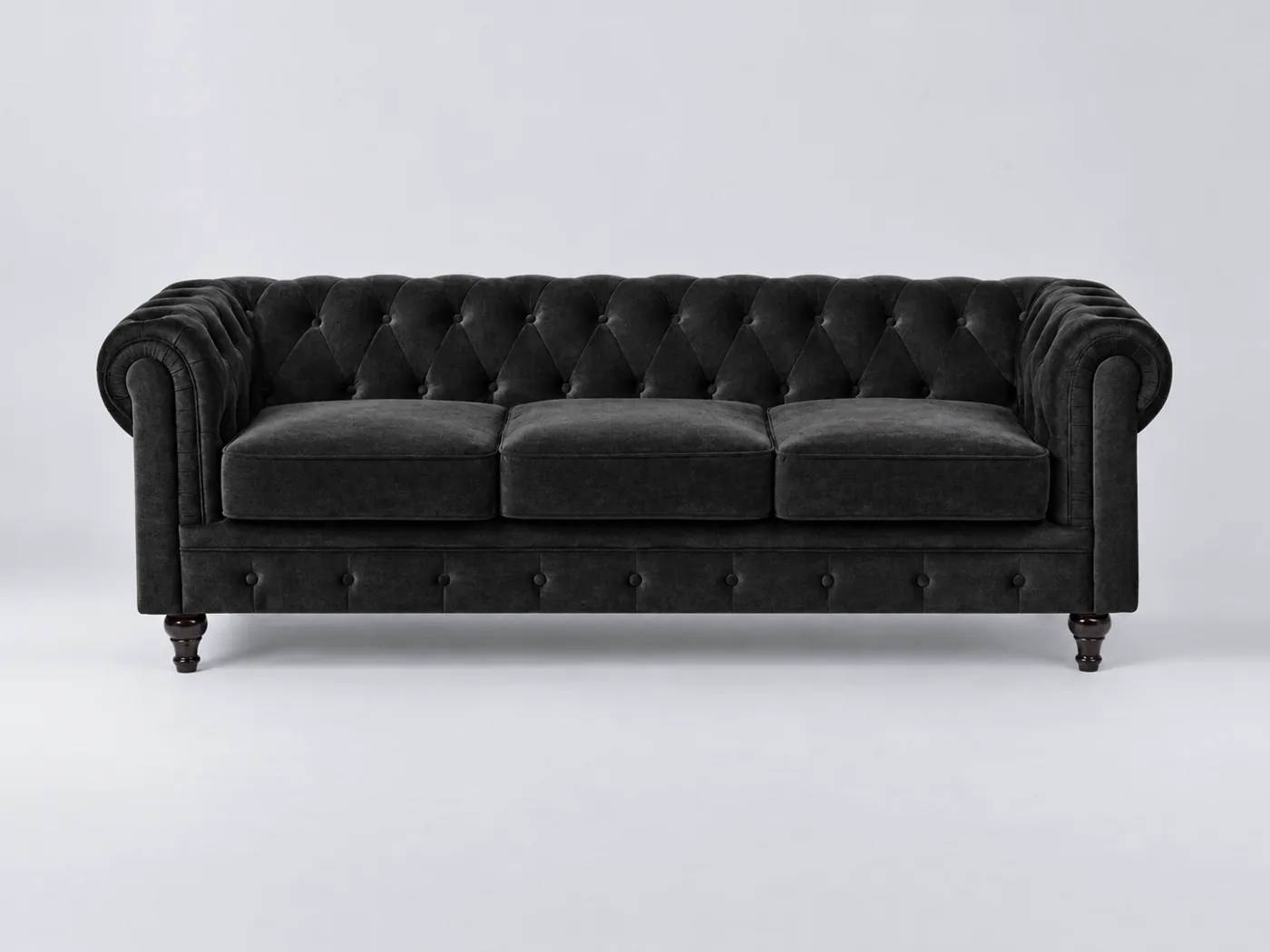 Canapé Chesterfield Maisons du Monde, 3 places droit fixe, velours, coloris noir