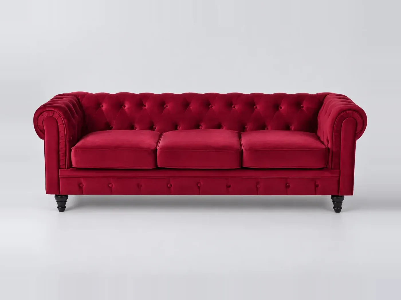 Canapé Chesterfield Maisons du Monde, 3 places droit fixe, velours, coloris rouge