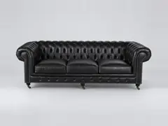 Canapé Chesterfield Maisons du Monde, 4 places droit fixe, cuir, coloris noir
