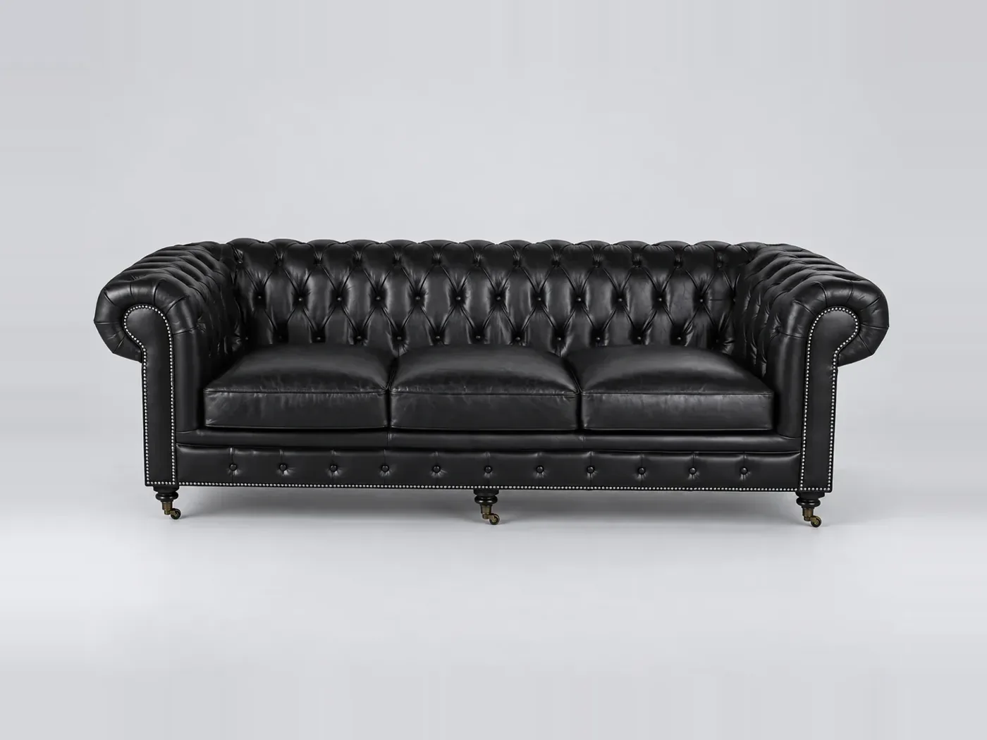 Canapé Chesterfield Maisons du Monde, 4 places droit fixe, cuir, coloris noir