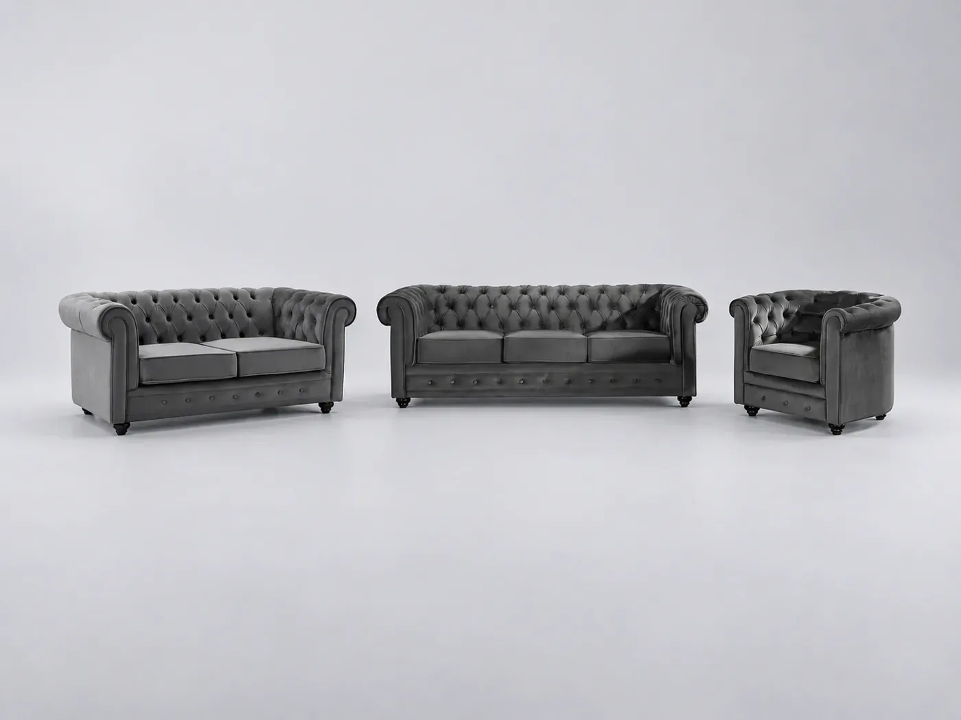 Canapé Chesterfield Maisons du Monde, 6 places droit fixe, tissu, coloris gris anthracite