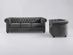 Canapé Chesterfield Maisons du Monde, 4 places droit fixe, velours, coloris ensemble canape fauteuil velours gris anthracite