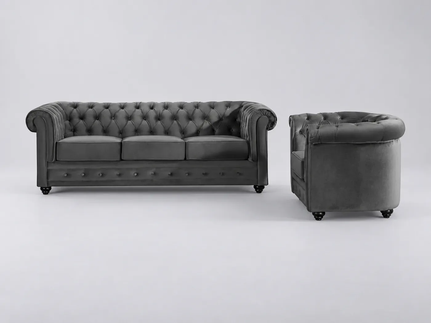 Canapé Chesterfield Maisons du Monde, 4 places droit fixe, velours