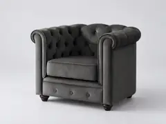 Canapé Chesterfield Maisons du Monde, fauteuil, tissu, coloris gris anthracite