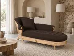 Canapé Cyprien Maisons du Monde, 1 place d'angle fixe, lin, coloris gris charbon, mise en situation dans un salon (illustration IA 1)