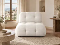Canapé Pump Maisons du Monde, 1 place droit fixe, coloris coloris sable, mise en situation dans un salon (illustration IA 7)