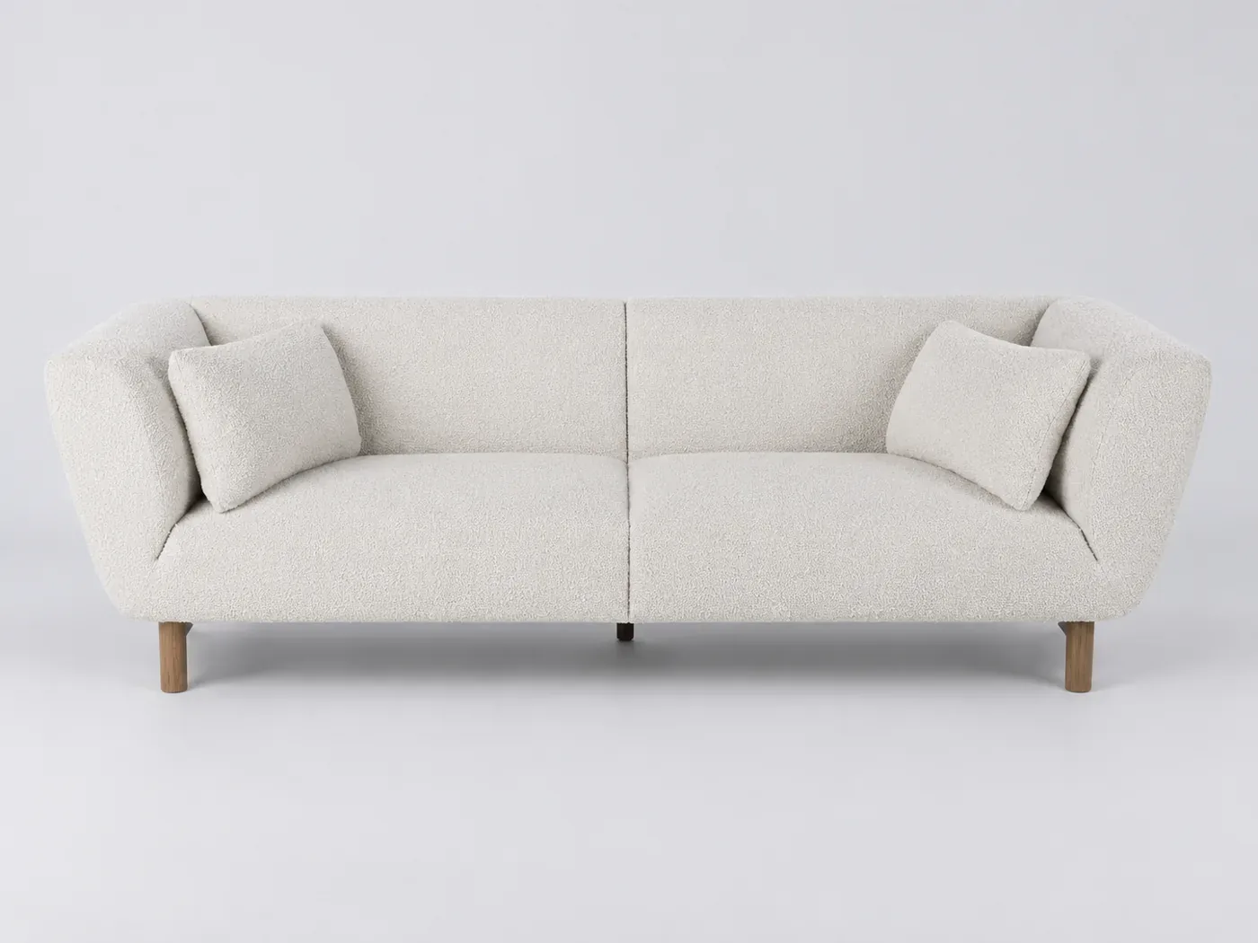 Canapé Parton Maisons du Monde, 3 places droit fixe, bouclette, coloris ecru