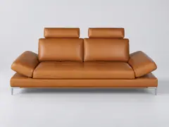 Canapé Geller Maisons du Monde, 3 places droit fixe, cuir, coloris camel