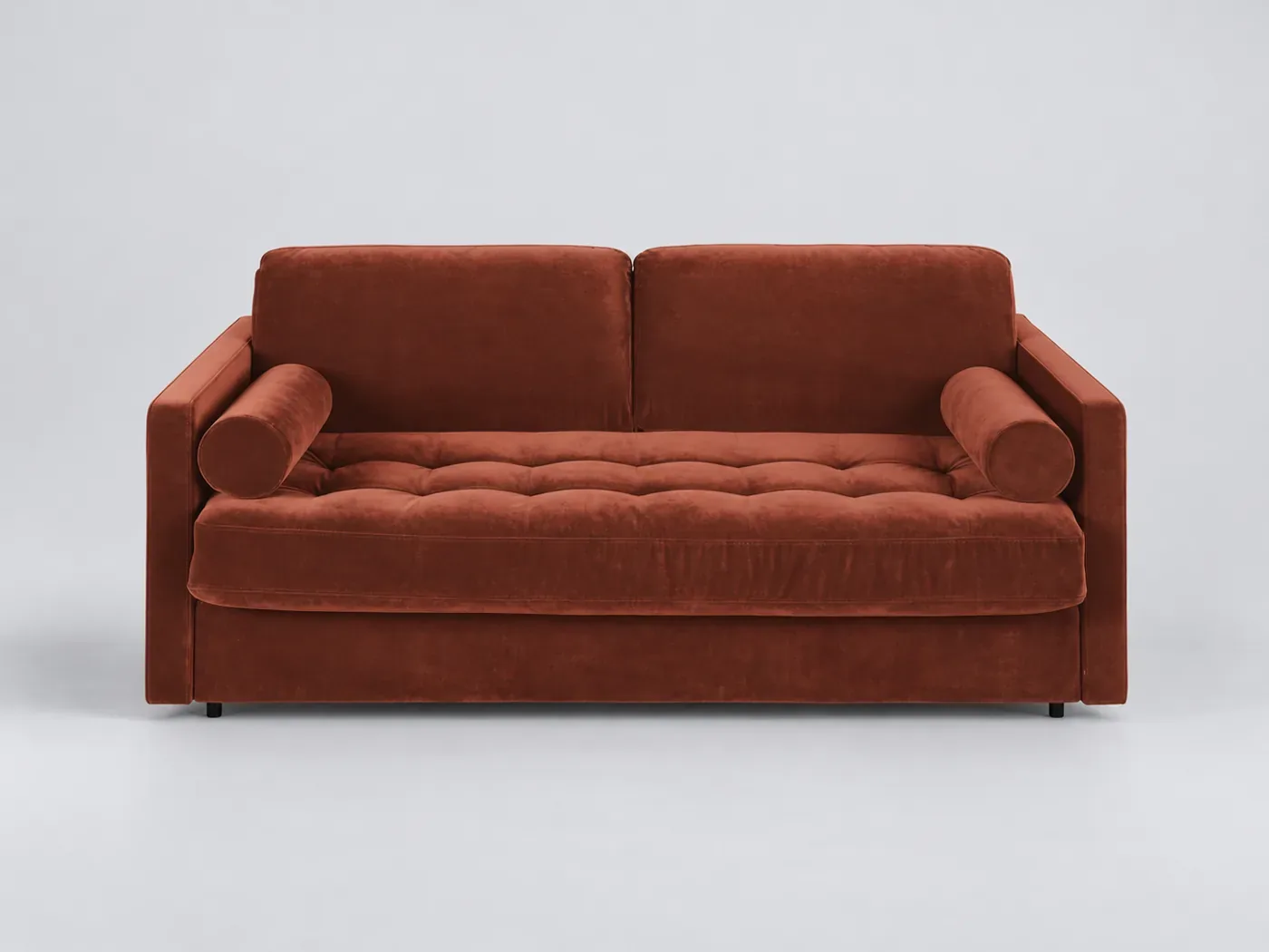 Canapé Wael Maisons du Monde, 2 places droit convertible, velours, coloris terracotta
