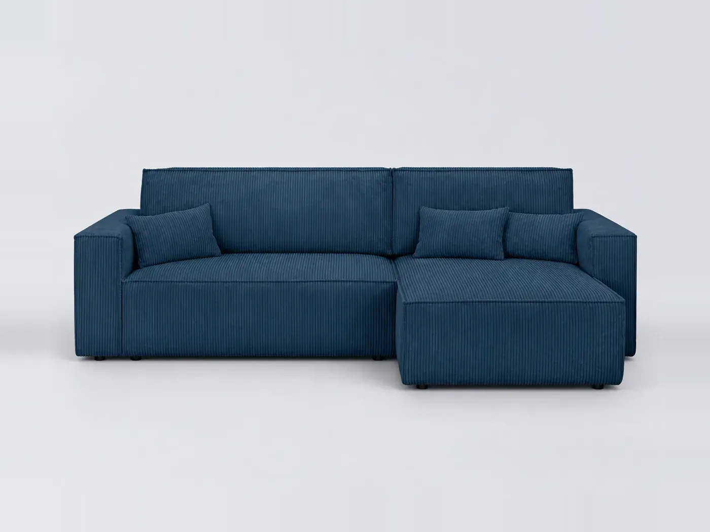 Canapé Livia Maisons du Monde, 4 places d'angle convertible, velours côtelé, coloris bleu côtelé