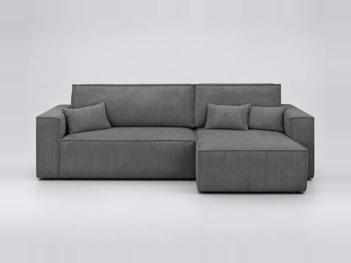 Canapé Livia Maisons du Monde, 4 places d'angle convertible, velours côtelé, coloris gris anthracite