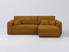 Canapé Livia Maisons du Monde, 4 places d'angle convertible, velours côtelé, coloris jaune moutarde côtelé