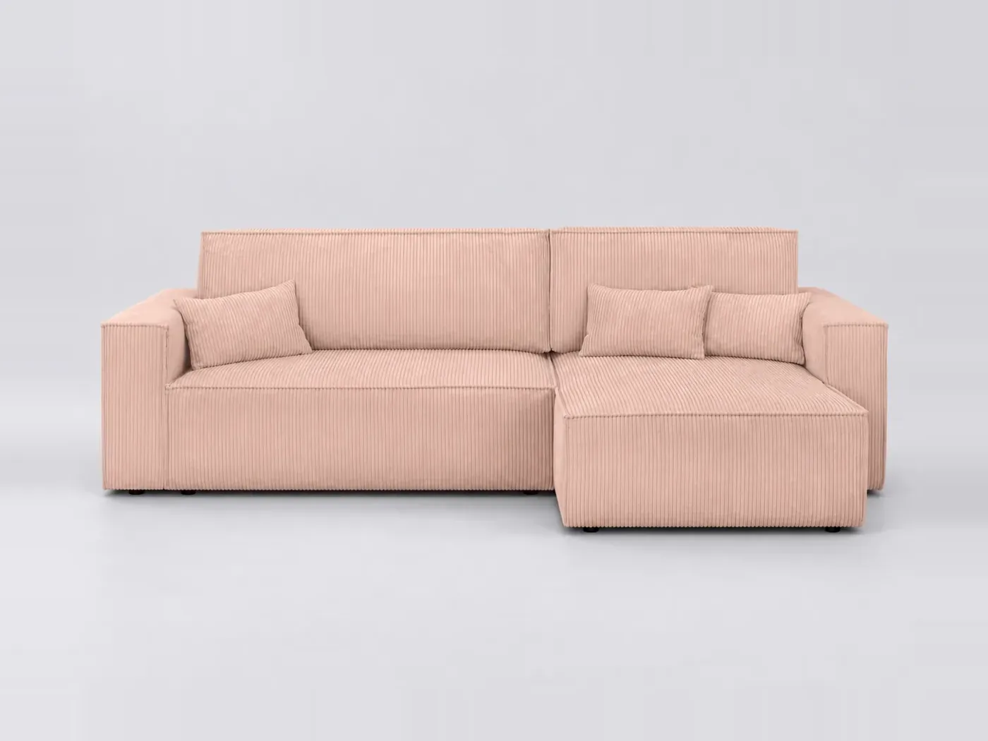 Canapé Livia Maisons du Monde, 4 places d'angle convertible, velours côtelé, coloris rose pâle côtelé