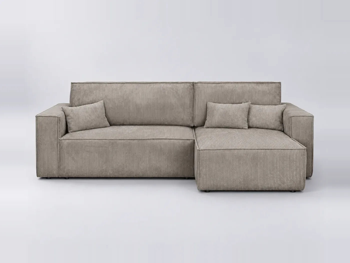 Canapé Livia Maisons du Monde, 4 places d'angle convertible, velours côtelé, coloris taupe