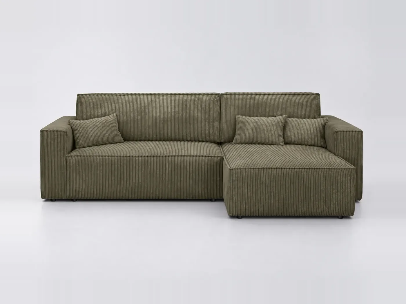 Canapé Livia Maisons du Monde, 4 places d'angle convertible, velours côtelé, coloris vert kaki