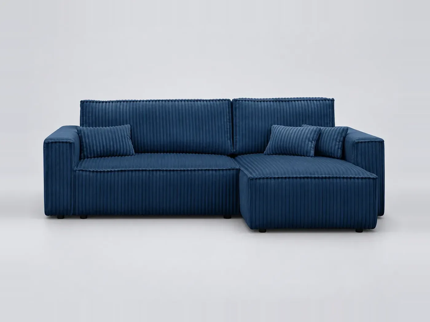 Canapé Livia Maisons du Monde, 4 places d'angle convertible, velours, coloris bleu foncé