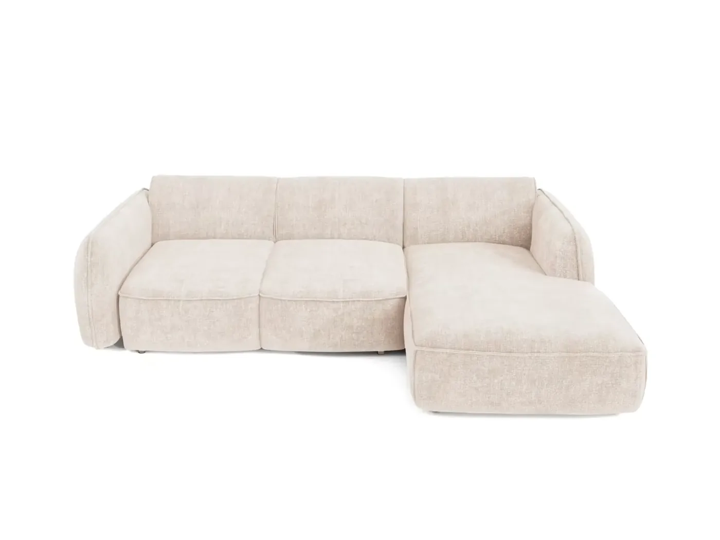 Canapé Livia Maisons du Monde, 4 places d'angle convertible, velours, coloris crème