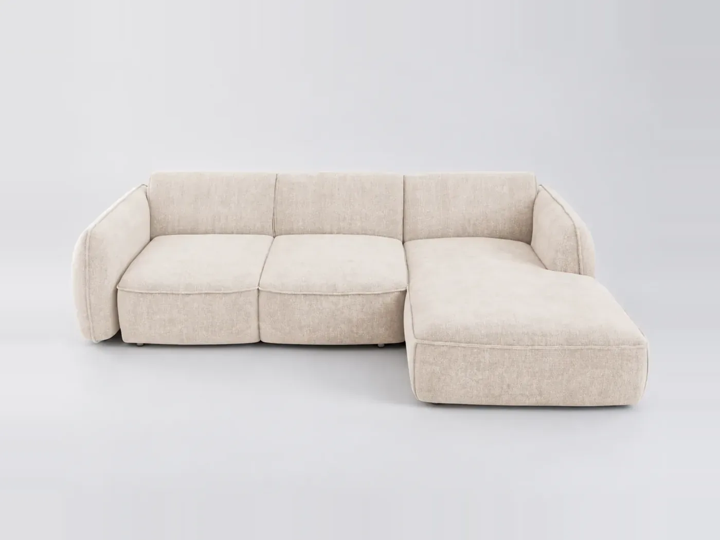 Canapé Livia Maisons du Monde, 4 places d'angle convertible, velours, coloris crème