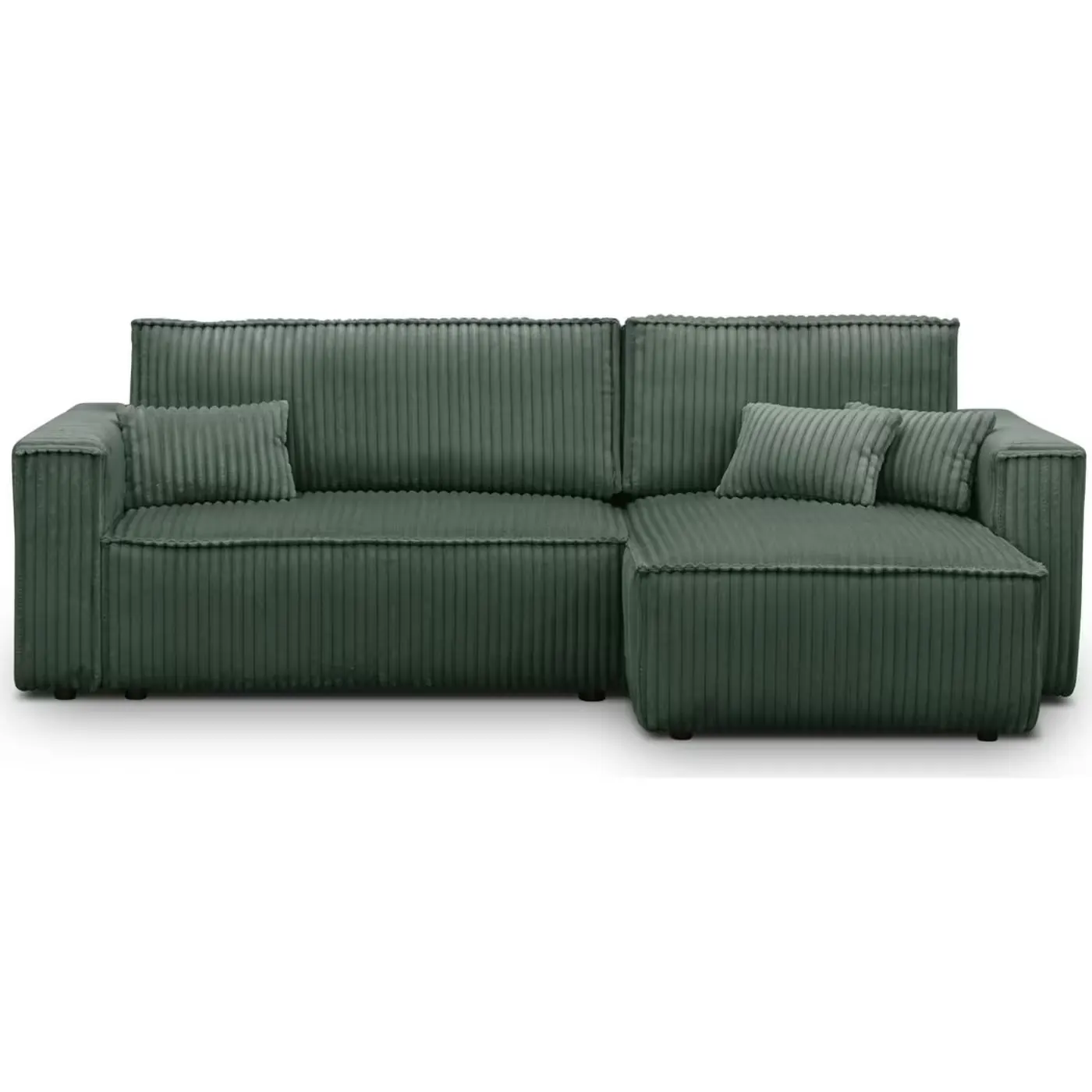 Canapé Livia Maisons du Monde, 4 places d'angle convertible, velours, coloris vert foncé gros côtelé