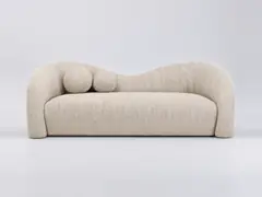 Canapé Livia Maisons du Monde, 2 places droit fixe, tissu, coloris polyester blanc et beige