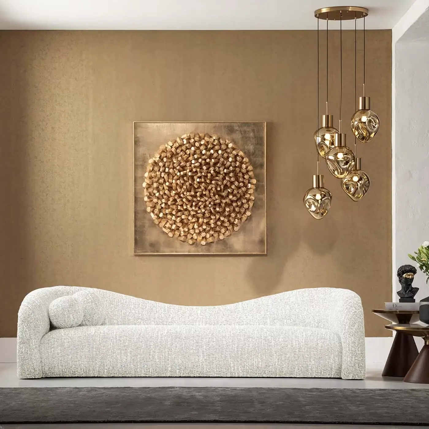 Canapé Livia Maisons du Monde, 3 places droit fixe, tissu, coloris blanc et beige