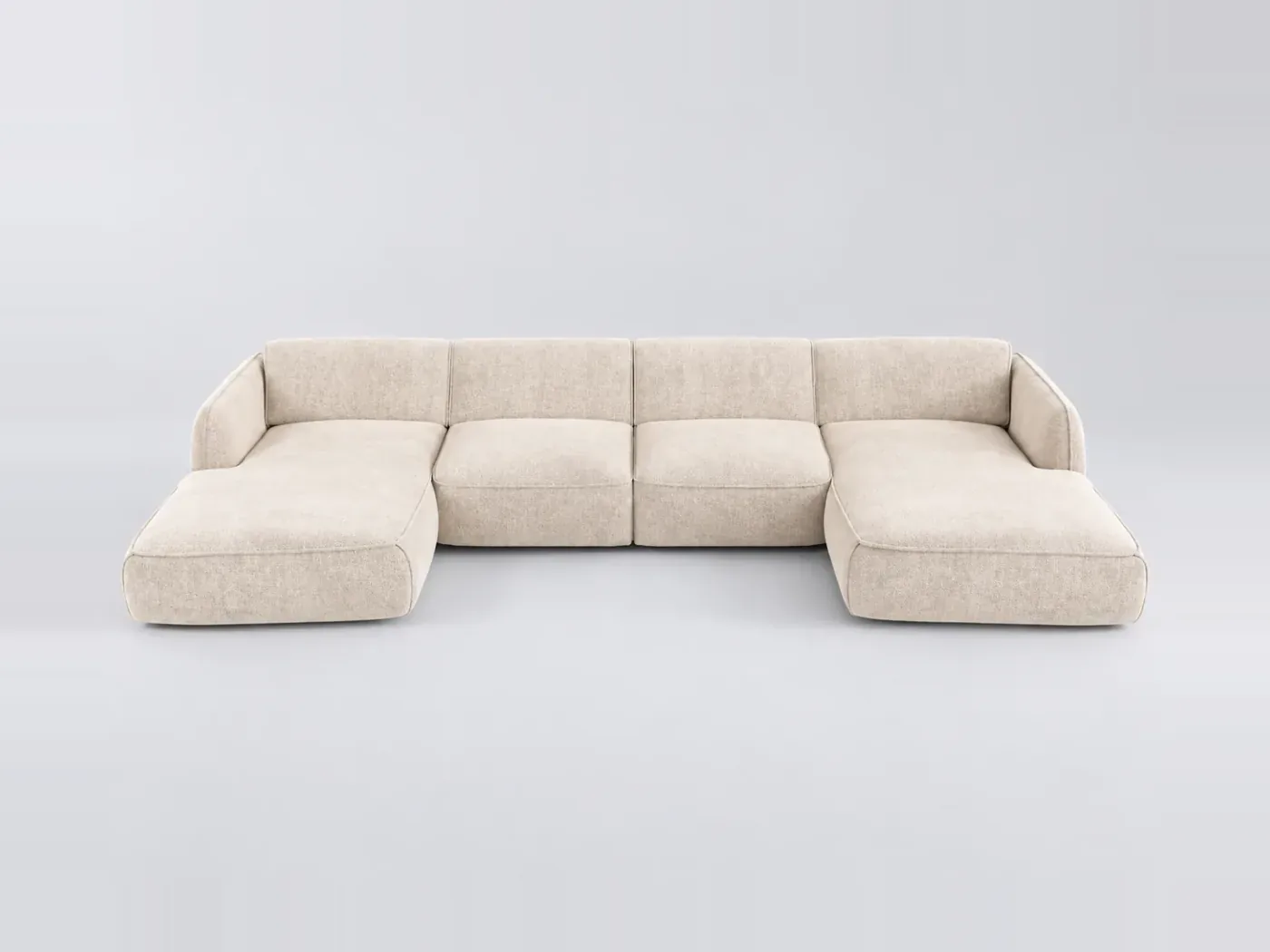 Canapé Livia Maisons du Monde, 7 places panoramique fixe, velours, coloris crème