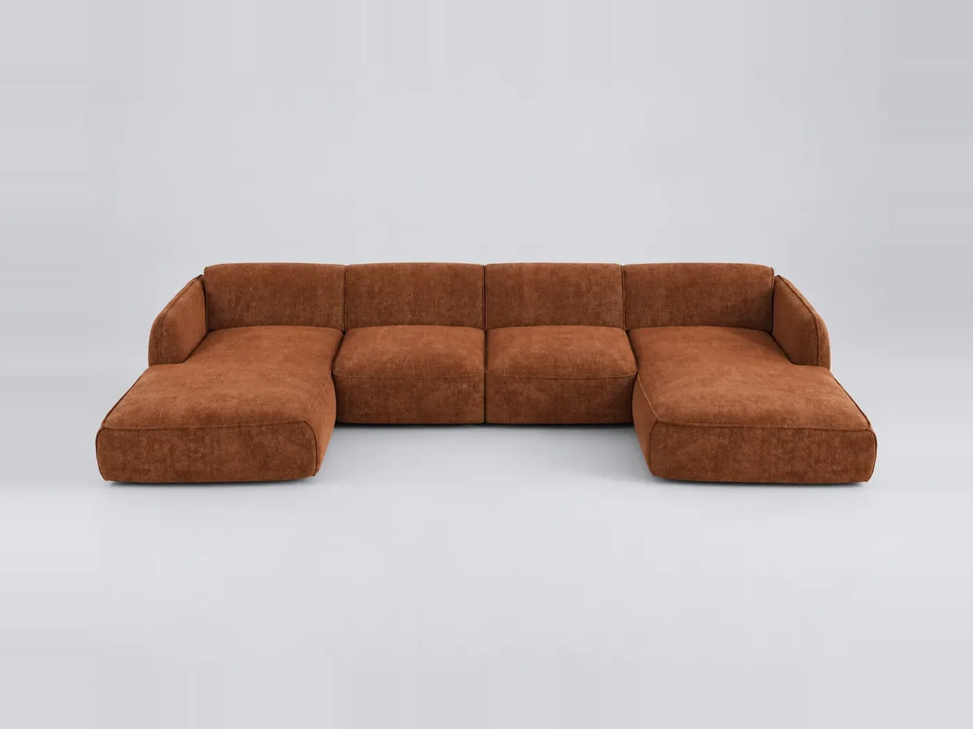 Canapé Livia Maisons du Monde, 7 places panoramique fixe, velours, coloris terracotta