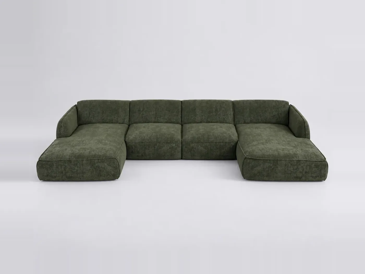 Canapé Livia Maisons du Monde, 7 places panoramique fixe, velours, coloris vert olive