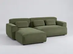Canapé Wallas La Redoute, 3 places d'angle fixe, velours côtelé, coloris vert