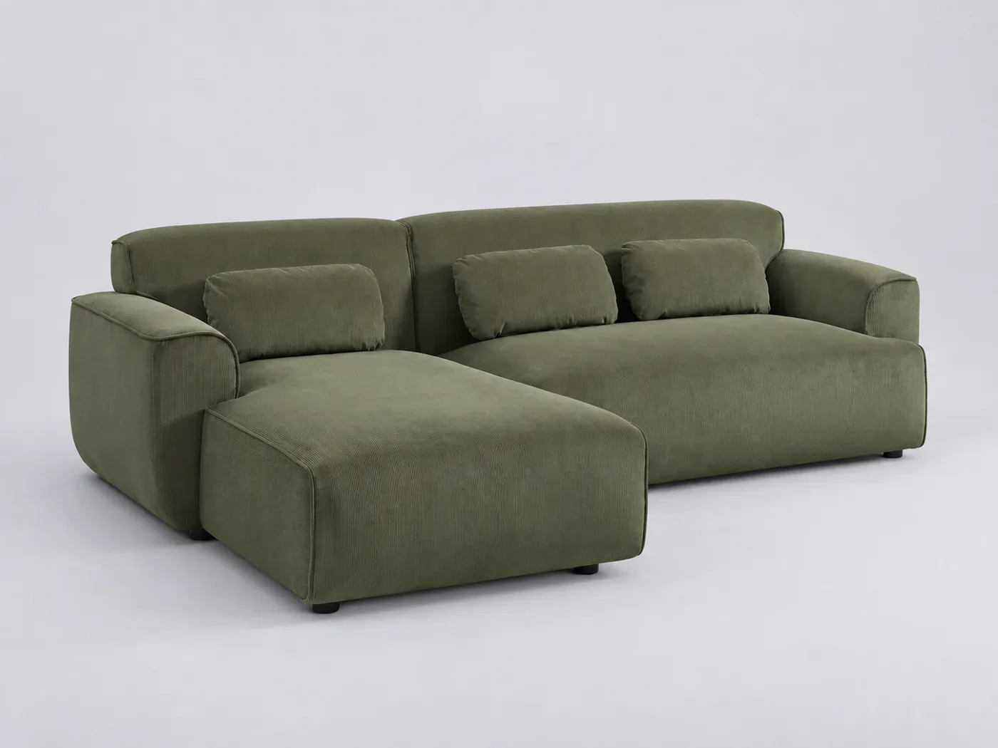 Canapé Wallas La Redoute, 3 places d'angle fixe, velours côtelé, coloris vert