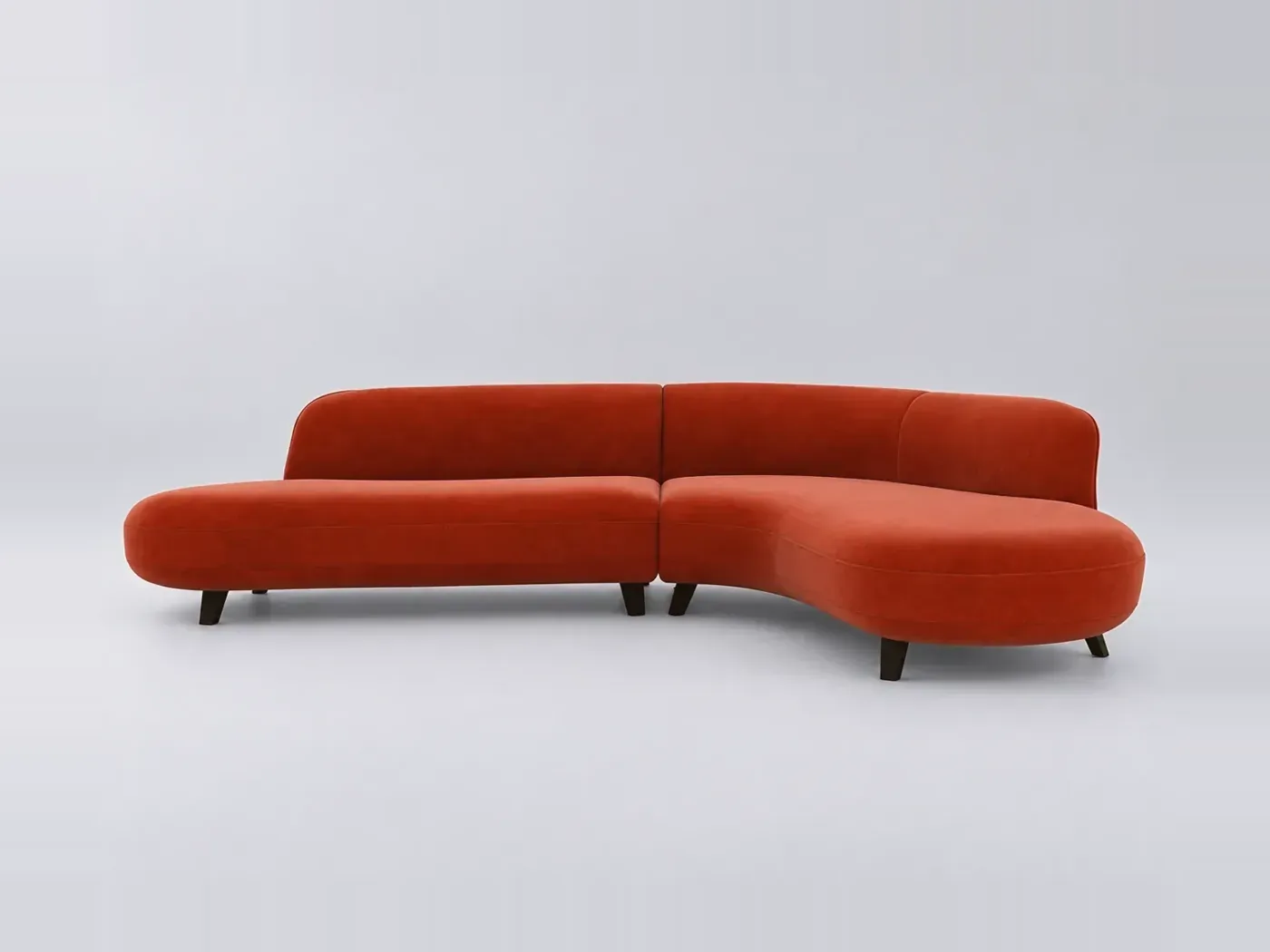 Canapé Rosebury La Redoute, d'angle fixe, velours, coloris rouge cinabre