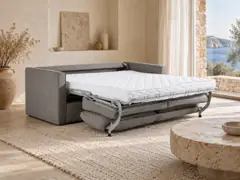 Canapé Camille La Redoute, 3 places droit convertible, coton et lin, coloris anthracite, mise en situation dans un salon (illustration IA 1)