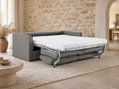 Canapé Camille La Redoute, 3 places droit convertible, coton et lin, coloris anthracite, mise en situation dans un salon (illustration IA 4)