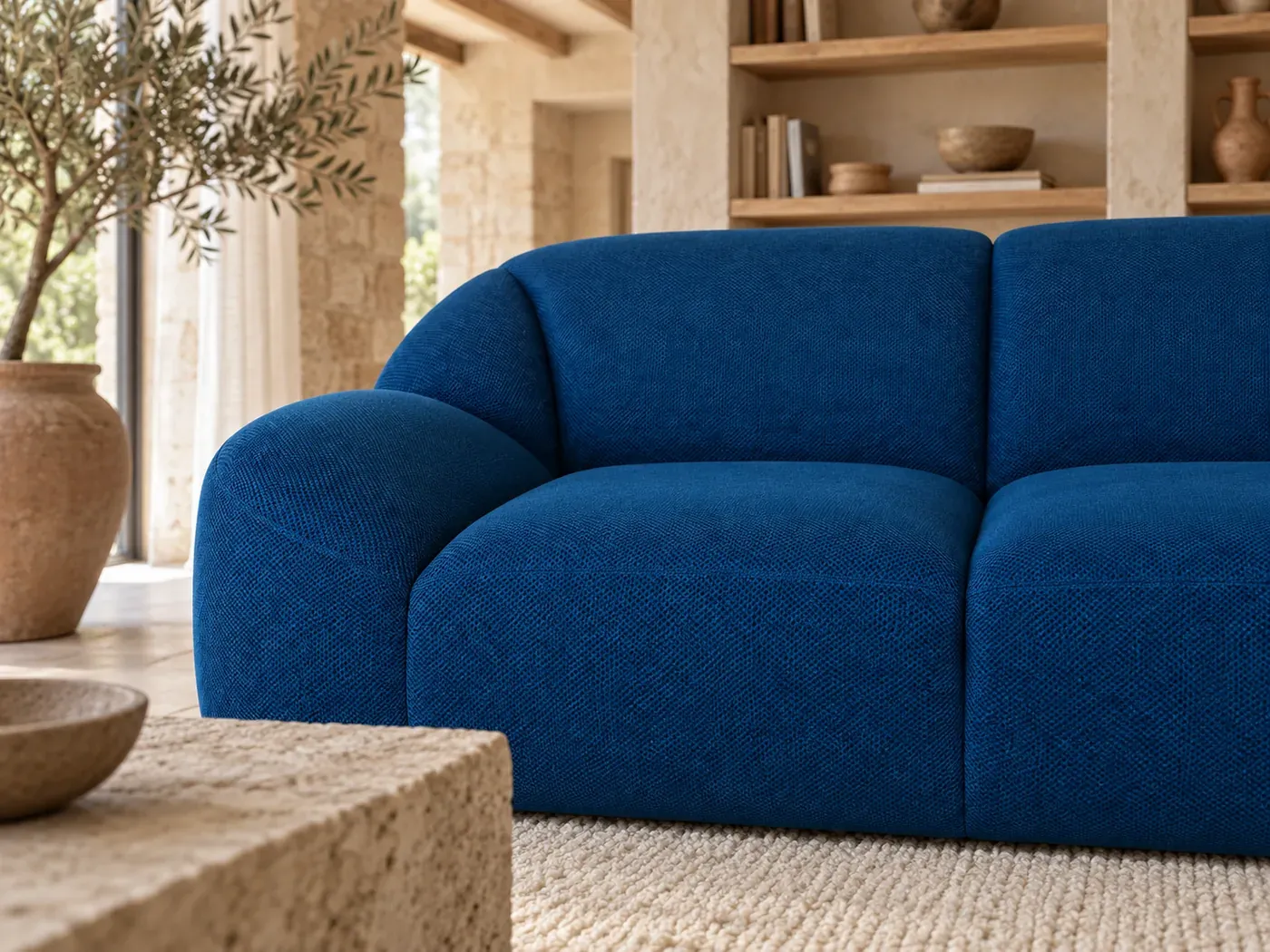 Play, 2 places droit fixe, tissu, coloris bleu : gros plan sur le tissu