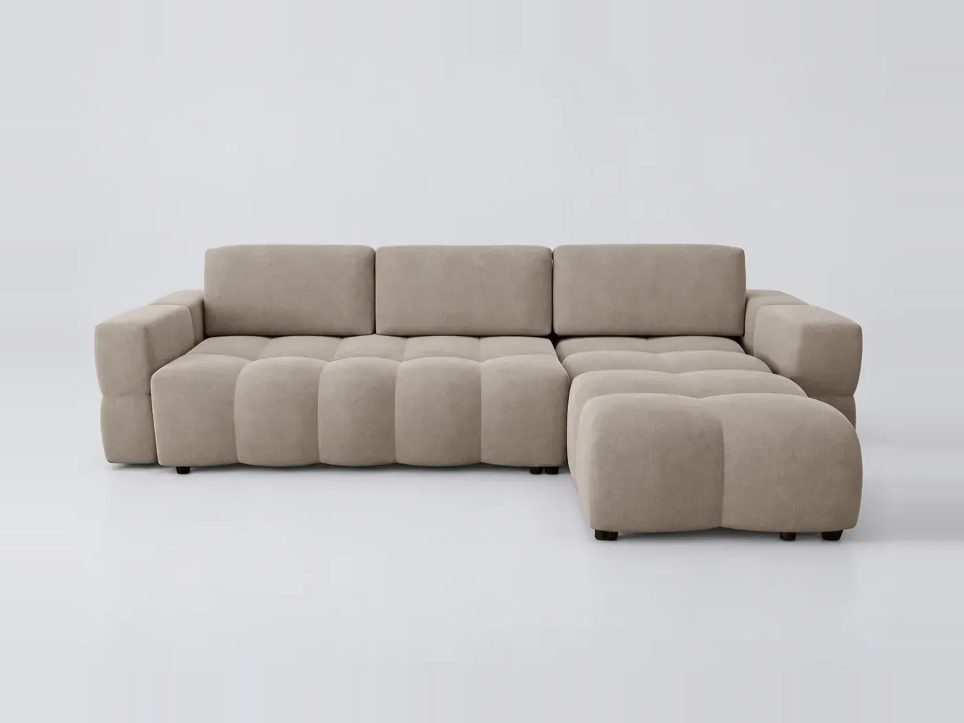 Canapé Gabriel Maisons du Monde, 5 places d'angle convertible, velours, coloris taupe