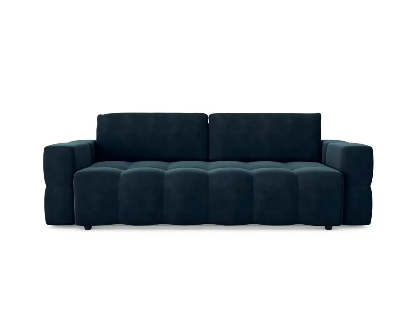 Canapé Gabriel Maisons du Monde, 4 places droit convertible, velours, coloris bleu paon