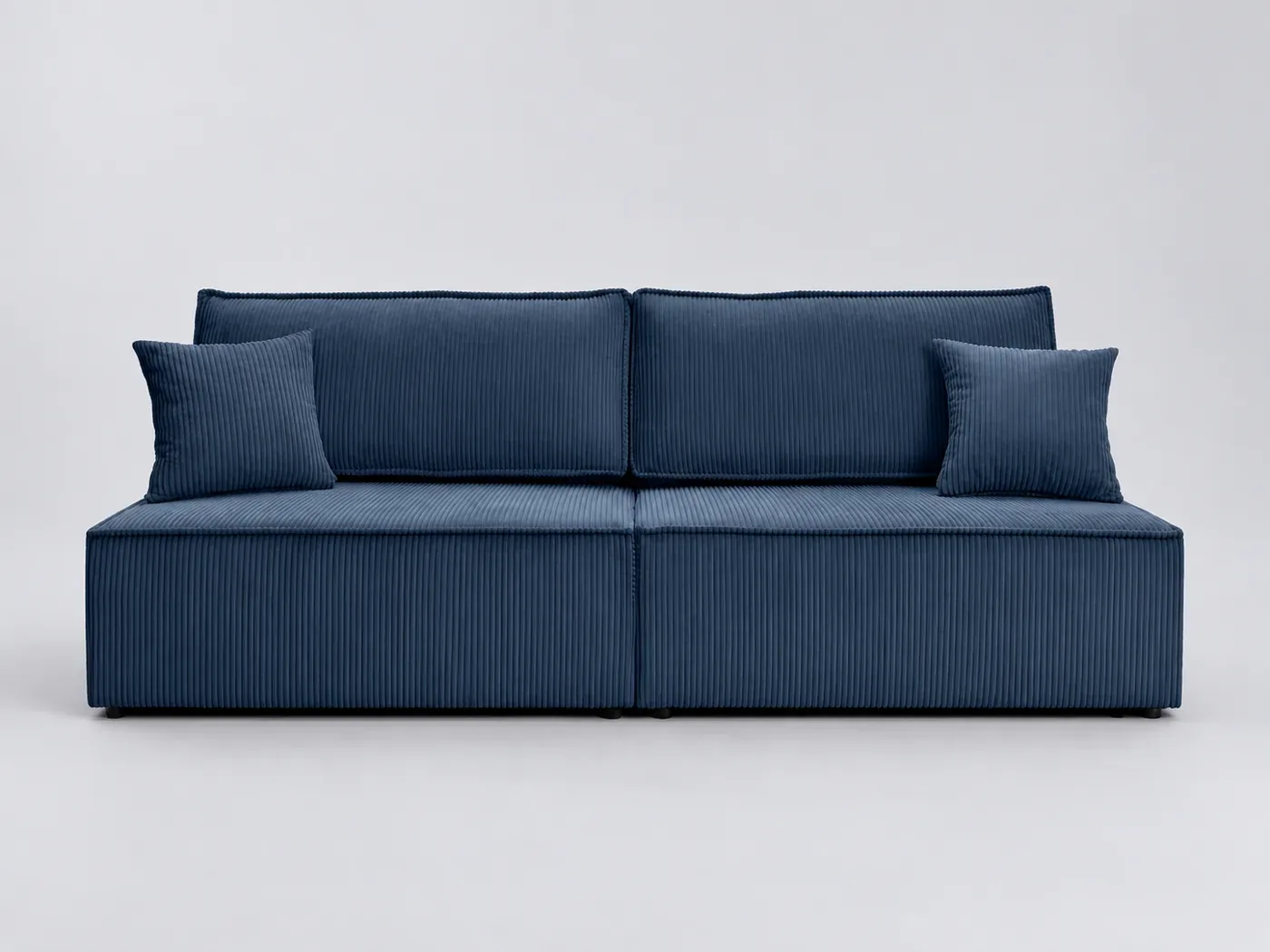 Canapé Fiona Maisons du Monde, 3 places droit convertible, velours côtelé, coloris bleu foncé