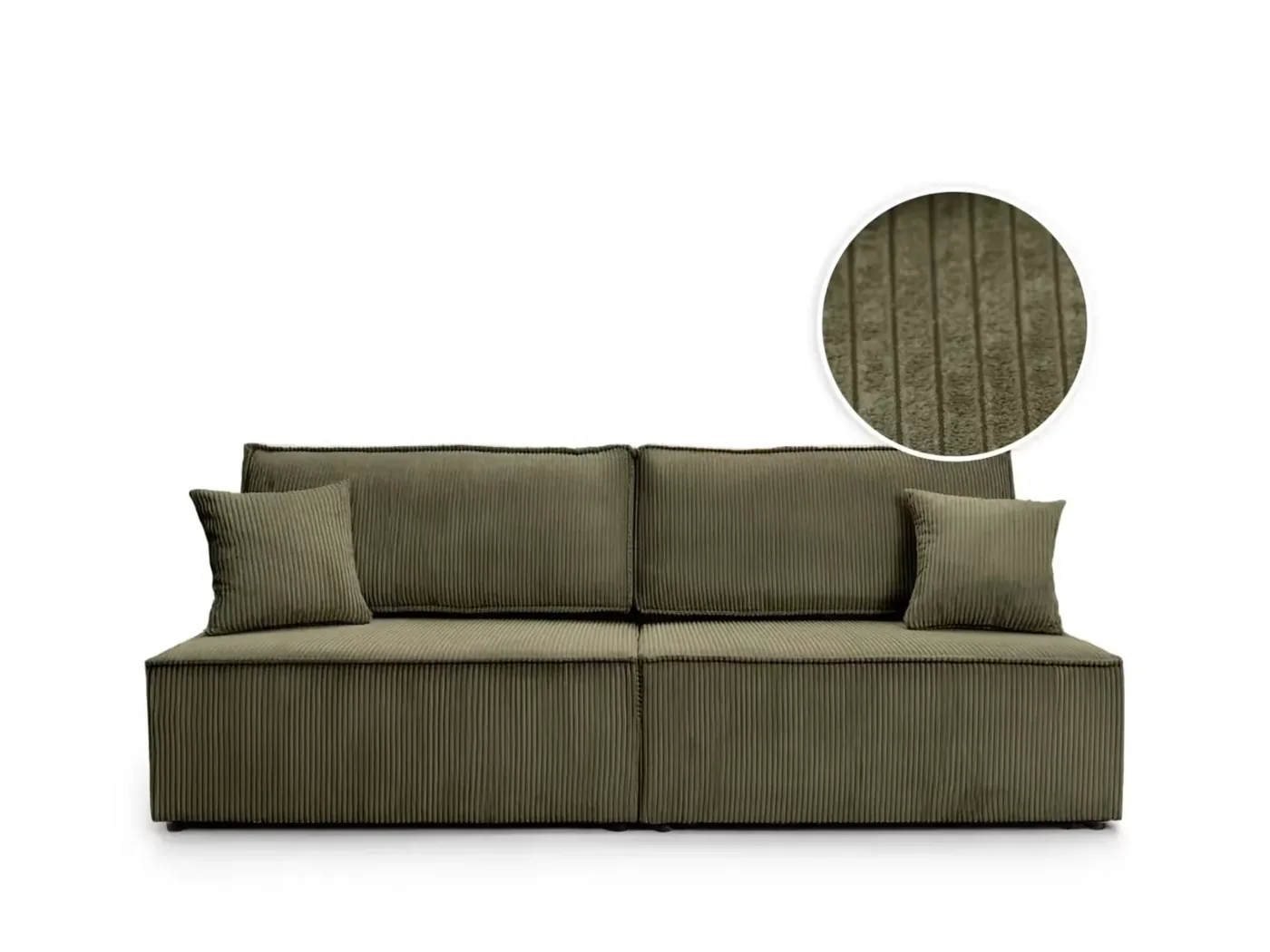 Canapé Fiona Maisons du Monde, 3 places droit convertible, velours côtelé, coloris vert kaki