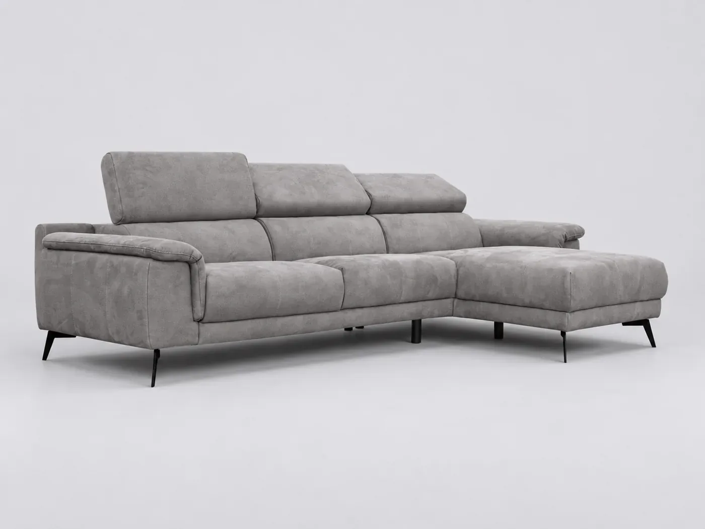 Canapé Fiero Wozimo, 4 places d'angle fixe, coloris avec appuie tete reglables gris