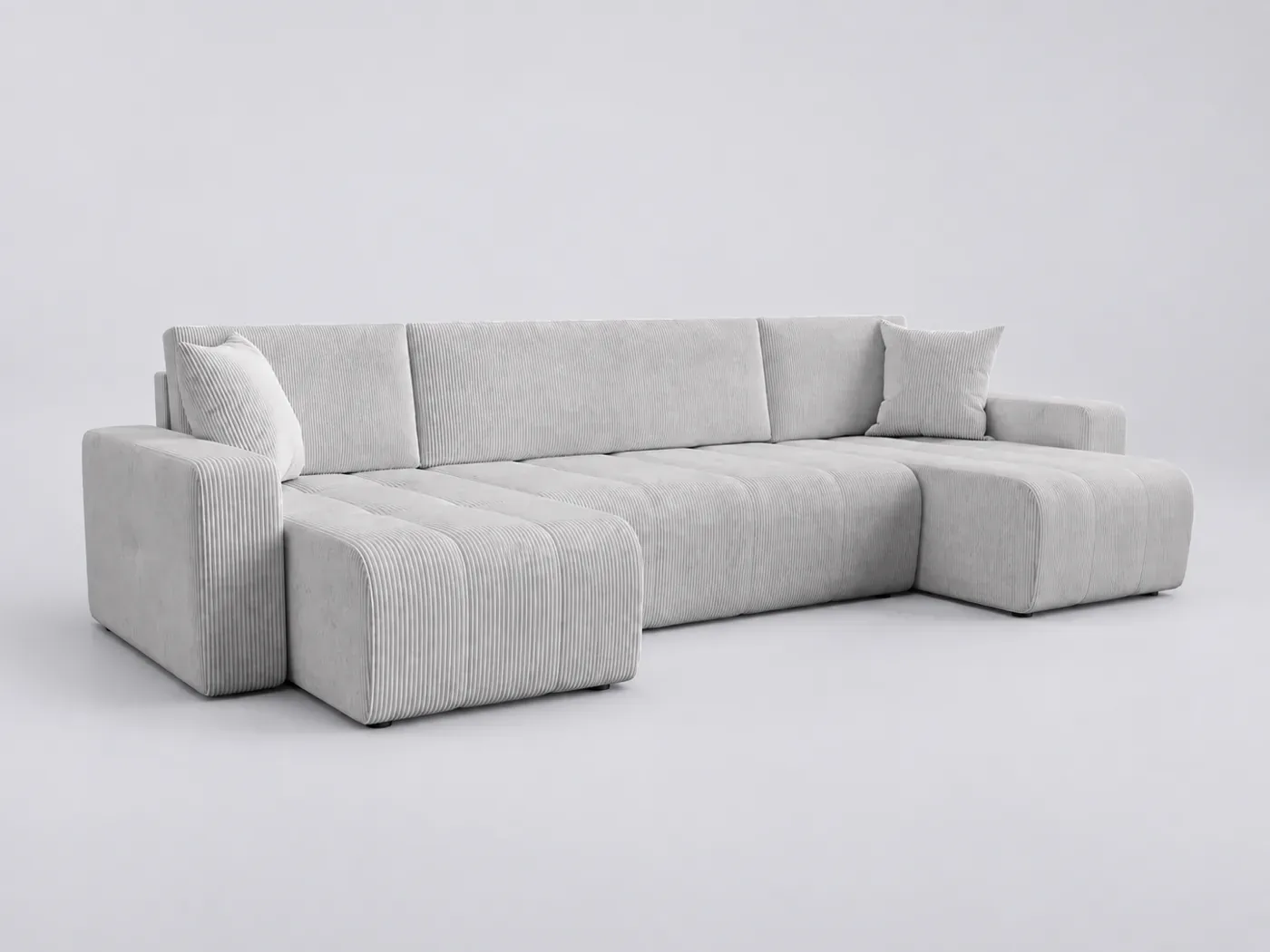 Canapé Alicia Maisons du Monde, 7 places panoramique convertible, velours côtelé, coloris gris