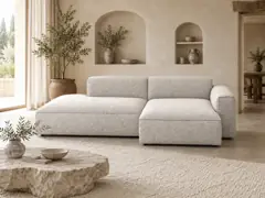 Canapé Casanova Maisons du Monde, 4 places d'angle fixe, coloris polyester melange gris, mise en situation dans un salon (illustration IA 4)