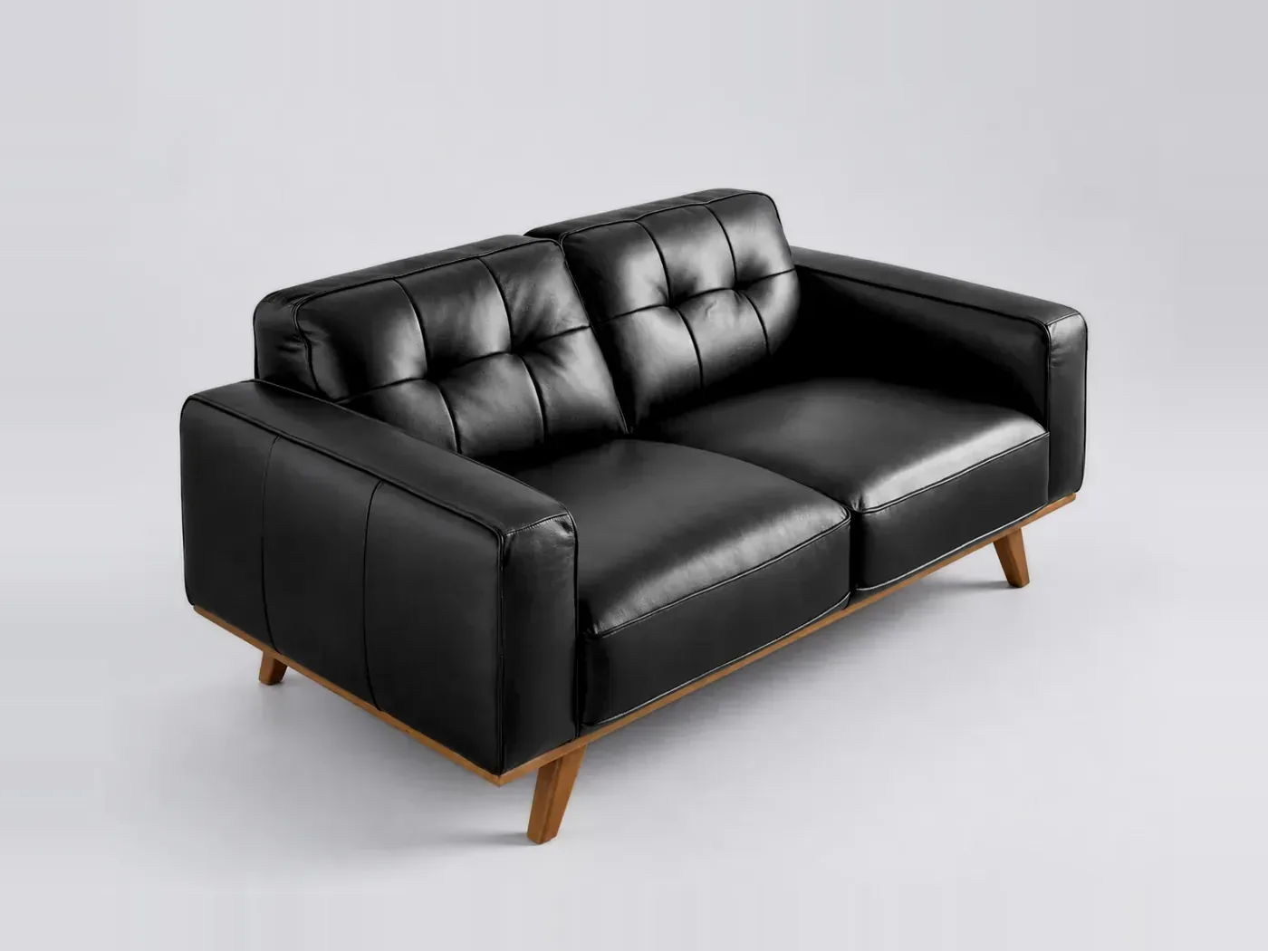 Canapé Chester Angel Cerda, 2 places droit fixe, cuir, coloris capitonne noir canape